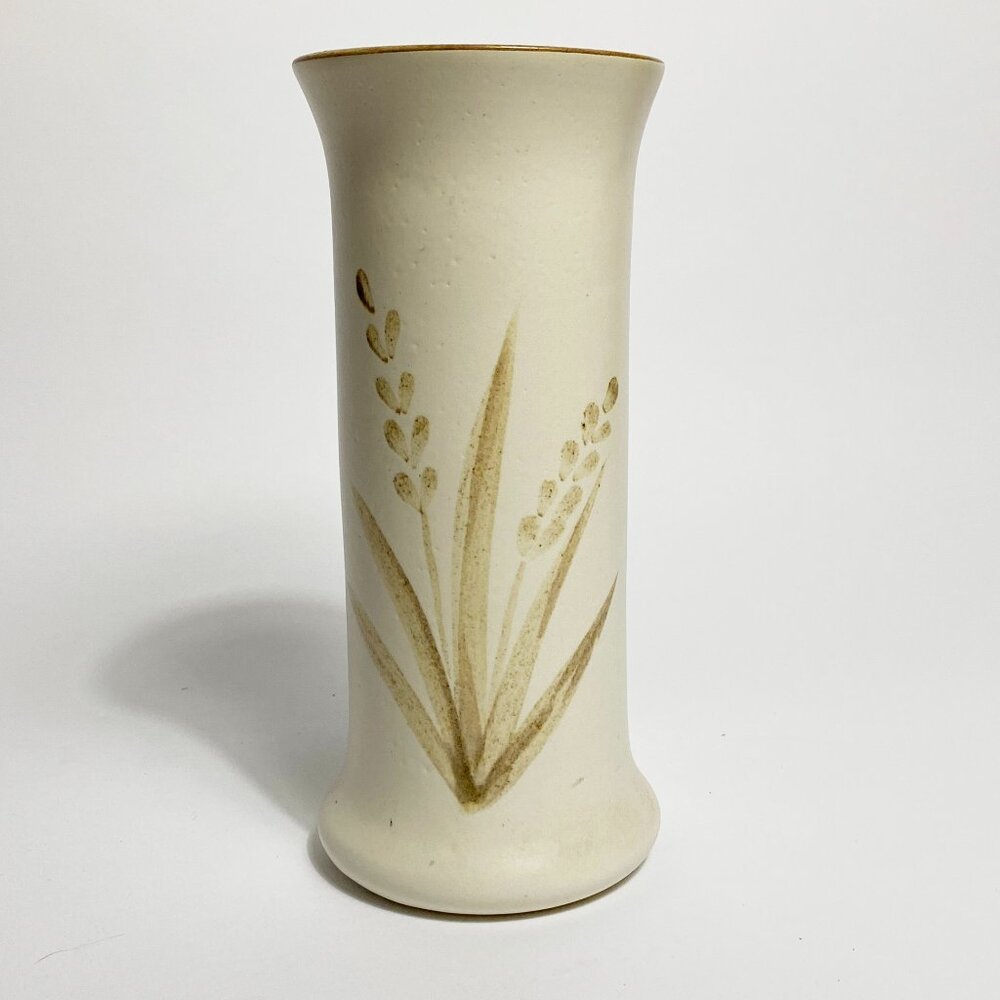 Vintage Mid Century Neutral Tones Vase with Wheat Motif and Modern Shape